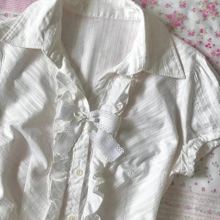 Retro Ruffled Short-sleeved Top