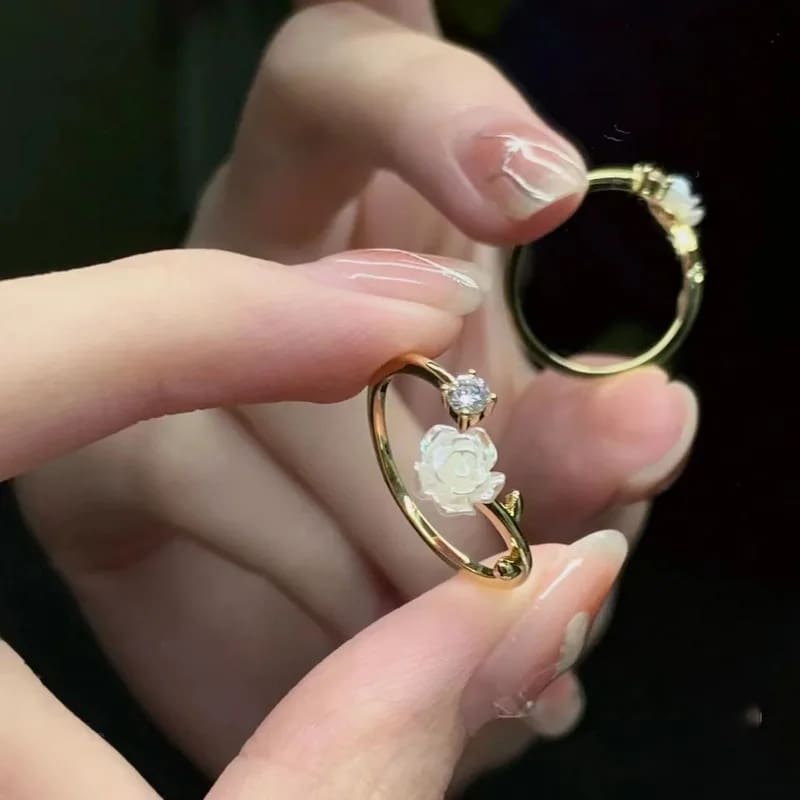 White Rose Spiral Ring