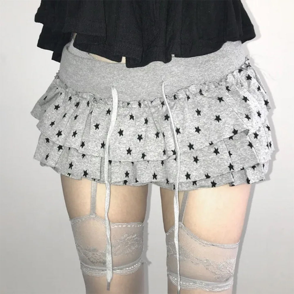 Star Girl Ruffled Mini Skirt Grey