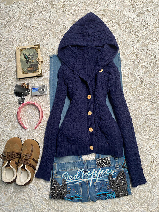 dark blue hooded sweater jacket