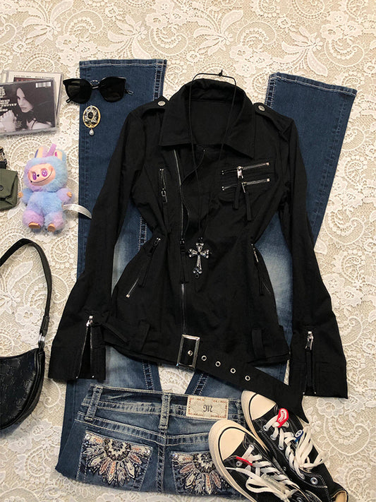 black zipper motorcycle jacket
