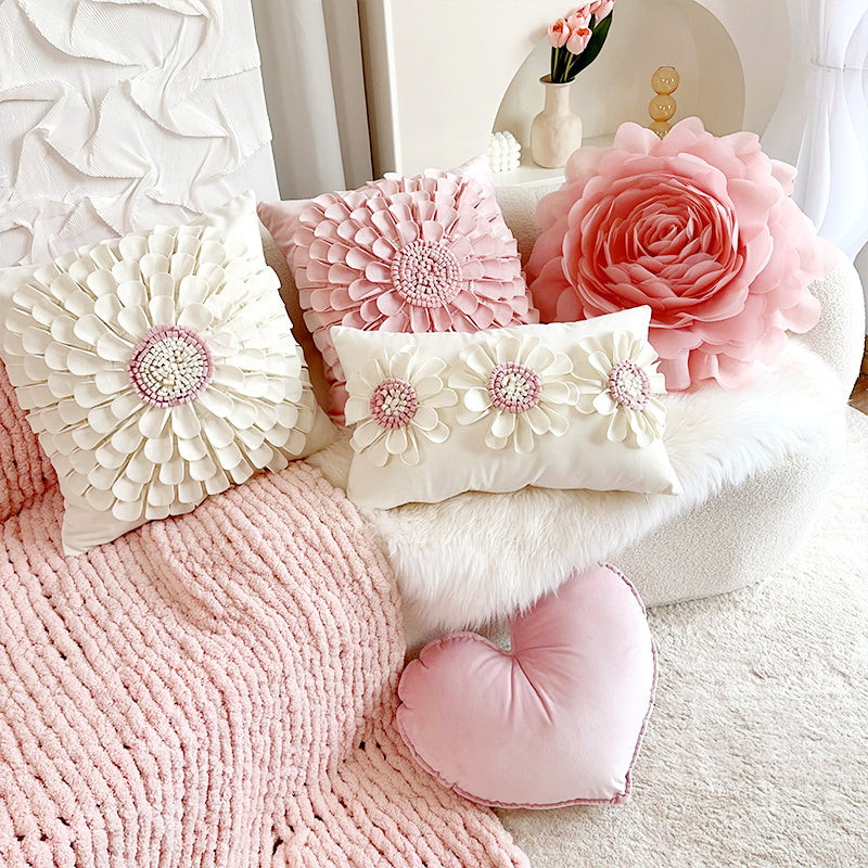 cream style pink flower pillow
