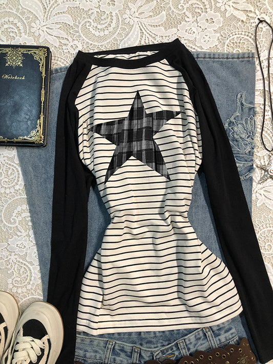 raglan star striped long-sleeved Top