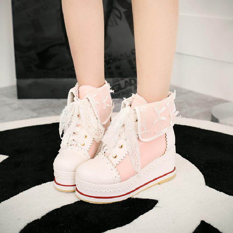 Lace-Up Color-Block Platform Wedge Canvas Sneakers