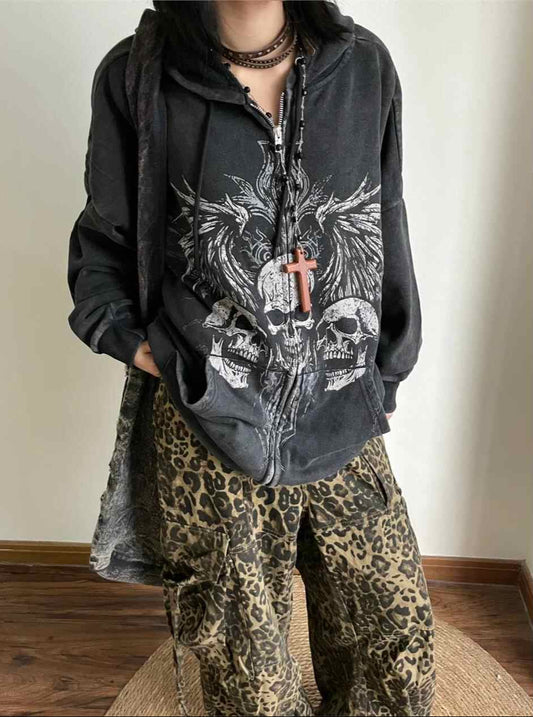 Gothic Skull Grunge Zip-up Hoodie