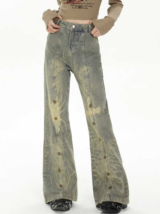 Grunge Cross Straight Flare Jeans