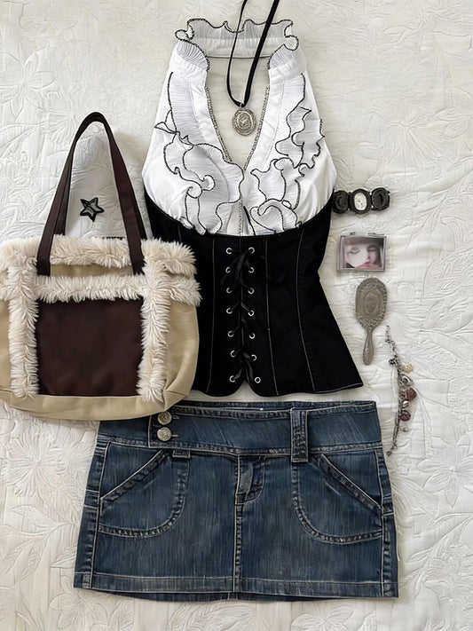 retro ruffled corset top