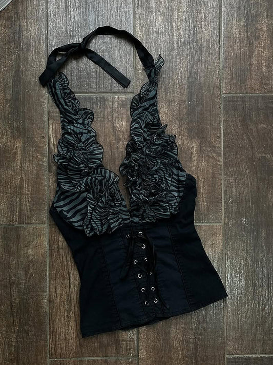 vintage corset zebra print tank top