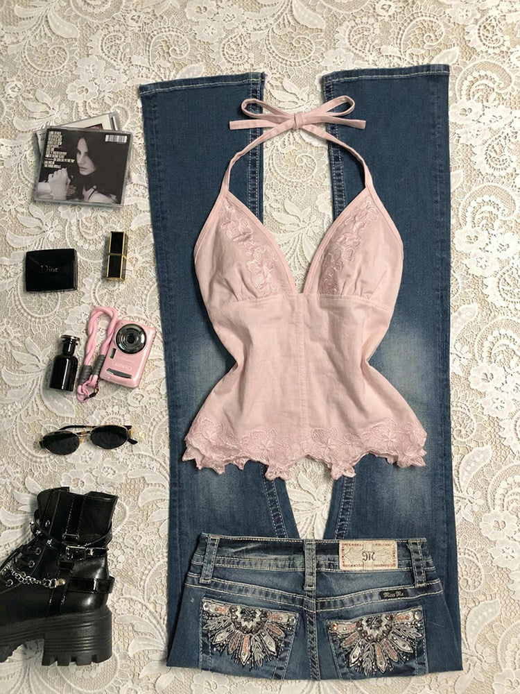 coquette pink halter top