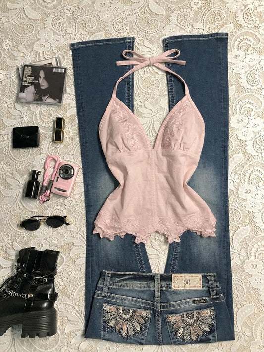 coquette pink halter top