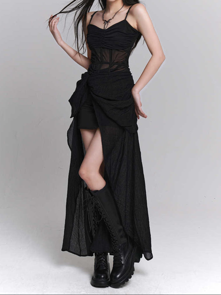 Dark Coquette Suspender Split Dress