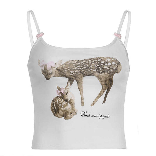 Y2K Deer Retro Coquette Bow Tank Top