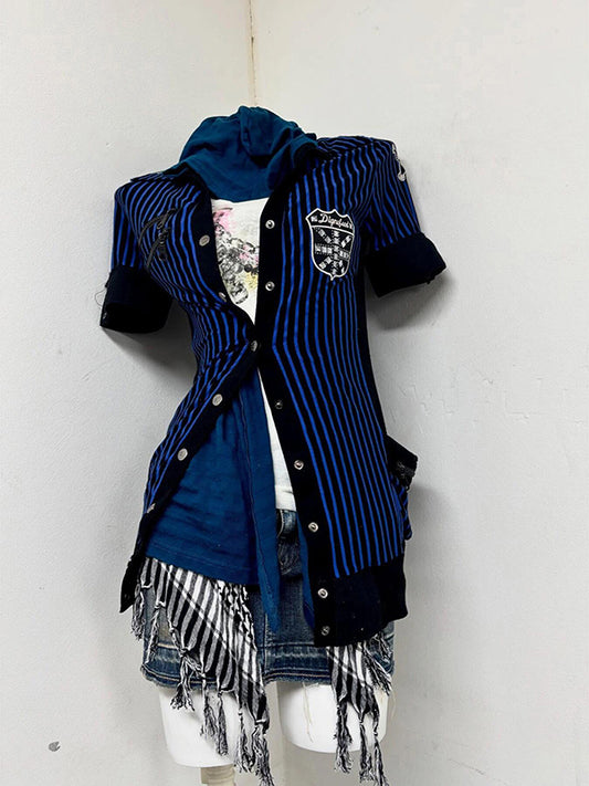 retro blue striped shirt