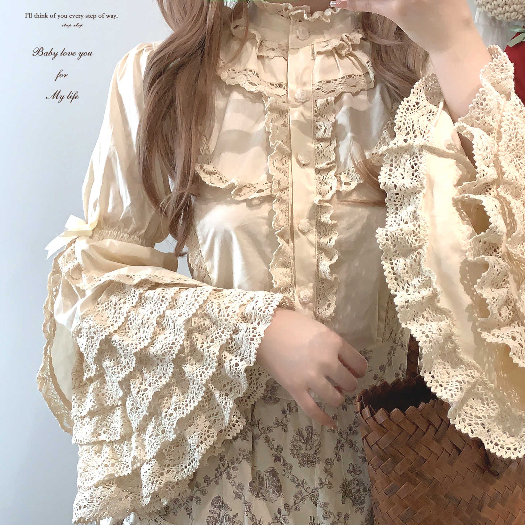 Lace Vintage Cotton Layered Ruffled Shirt