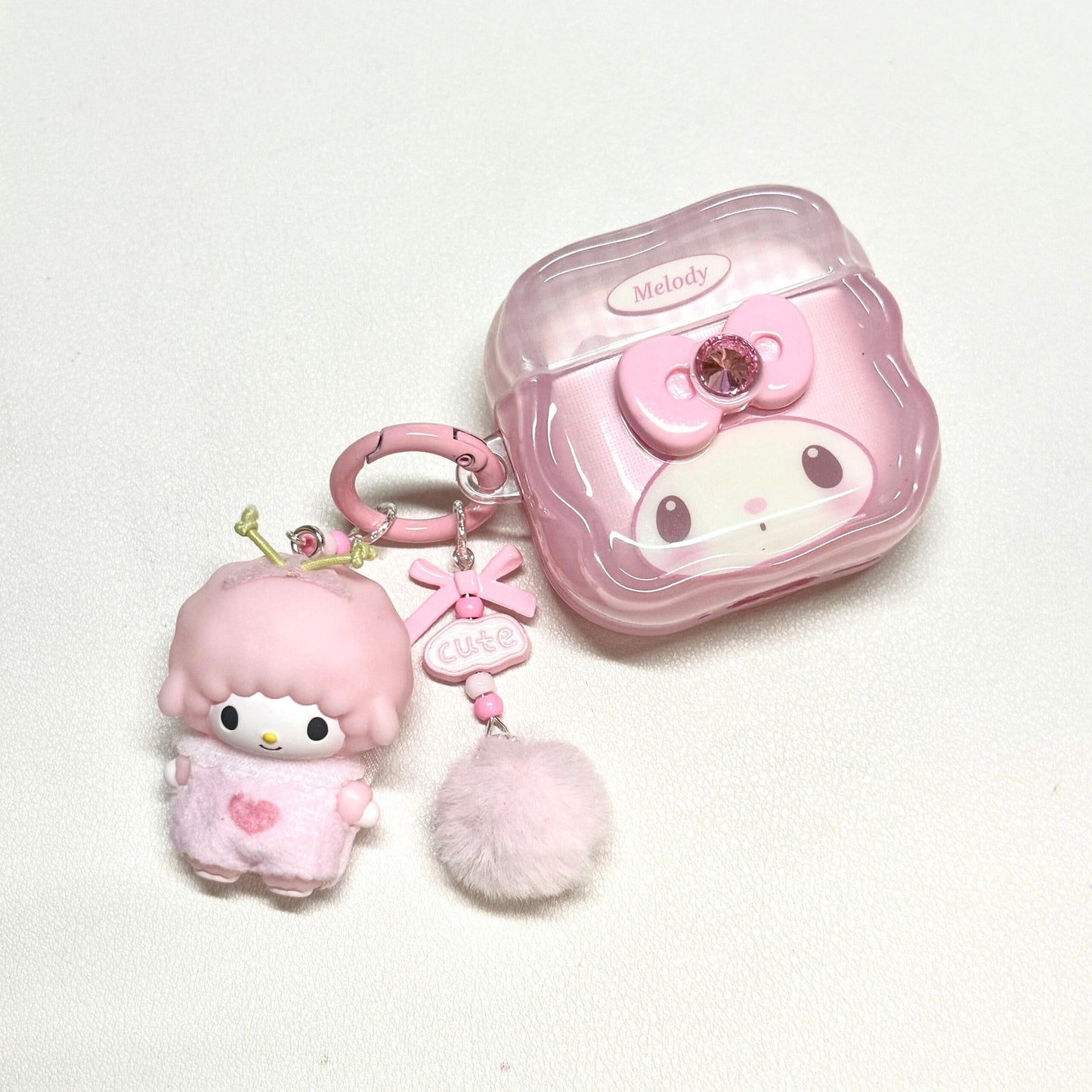 Cute pink Melody three-dimensional bow headphone case