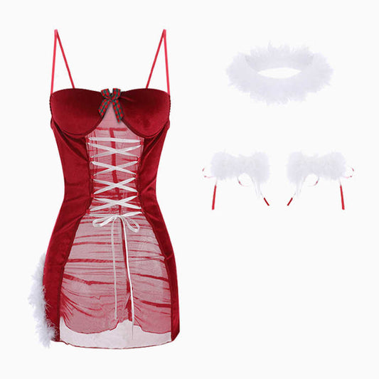 Christmas Velvet Mesh Nightgown