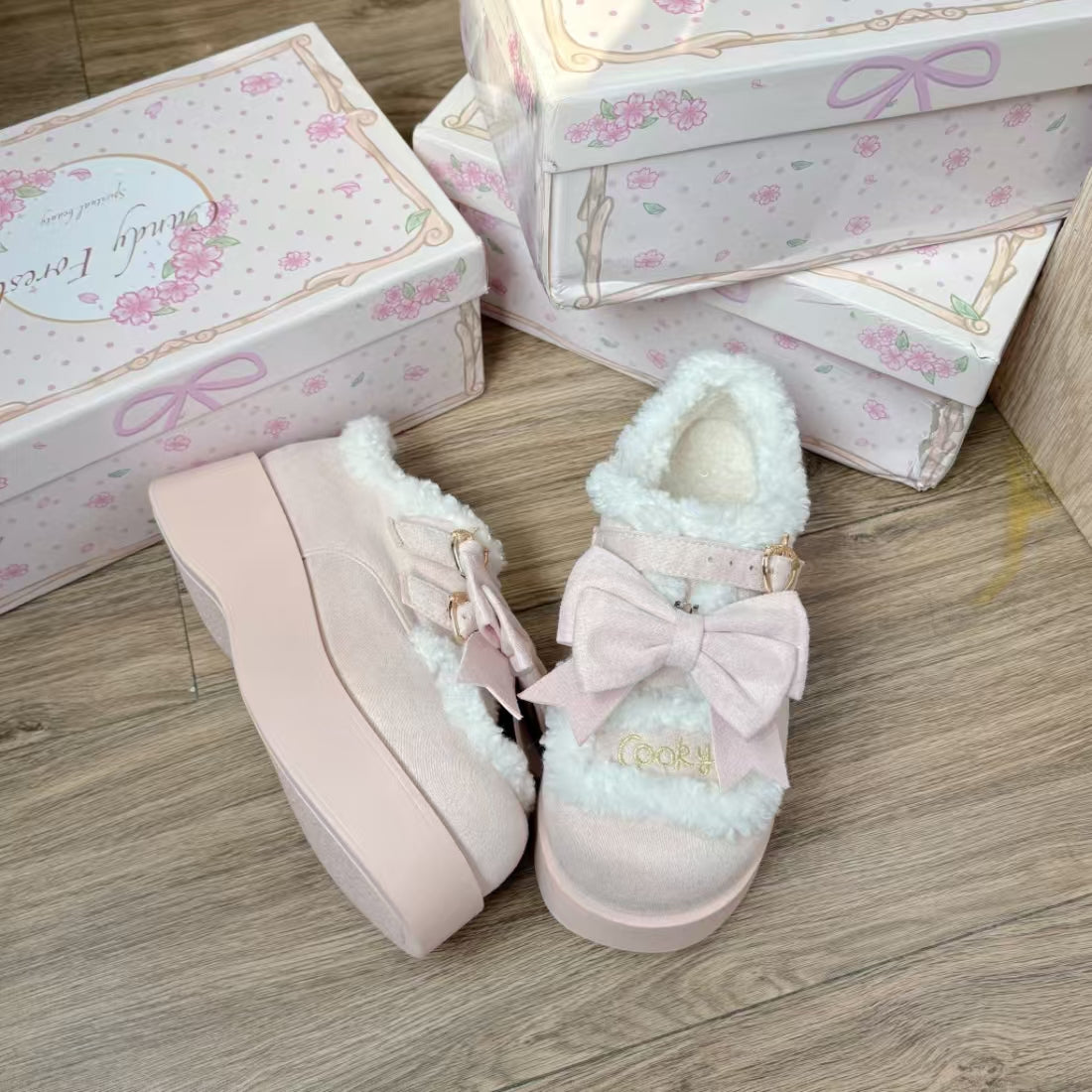 kawaii winter thick-soled velvet shoes