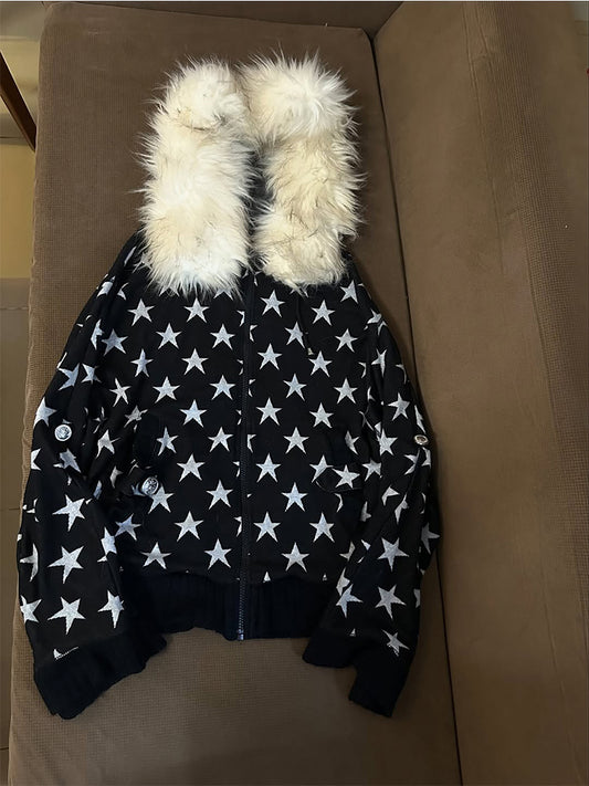 Retro Black Star Hooded Jacket