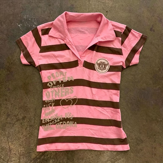 Y2K Striped Polo Short-Sleeve T-Shirt