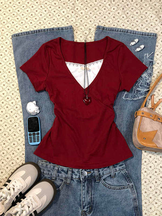 Red Fake Two-piece T-shirt