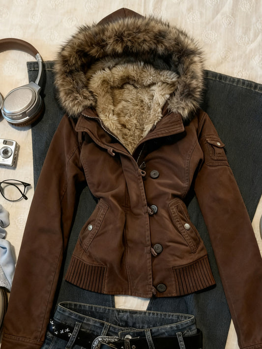 y2k vintage brown hooded jacket