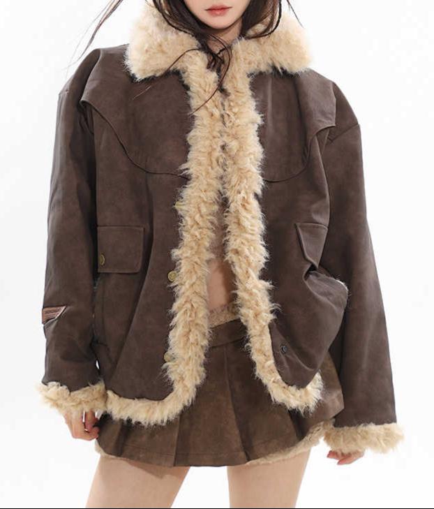 Campus Queen Maillard Fur Trim Jacket