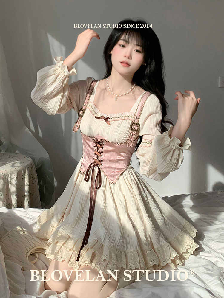 Square Neck Princess Dress + Vest Suit