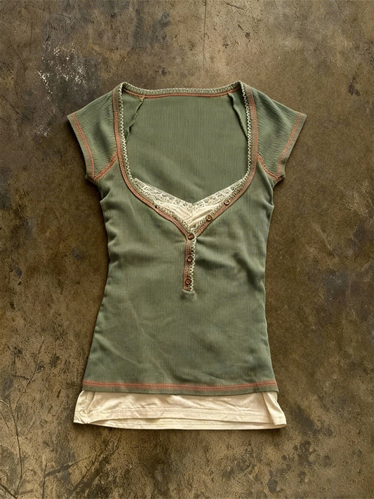 vintage lace green shirt