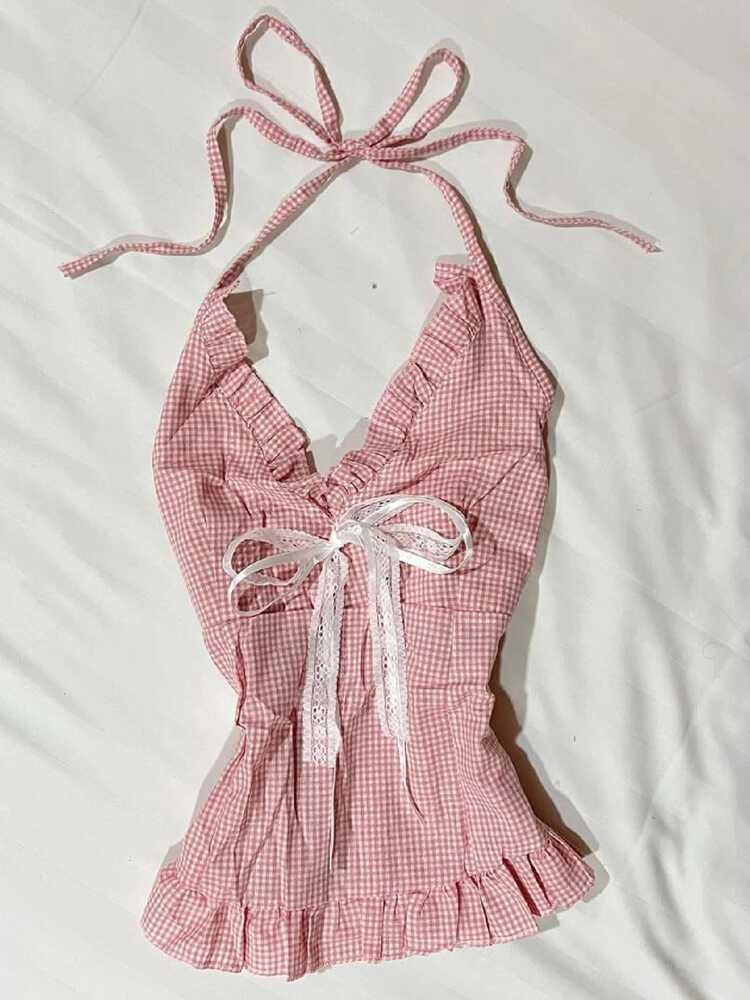 Bow Tie Halter-neck V-neck Top