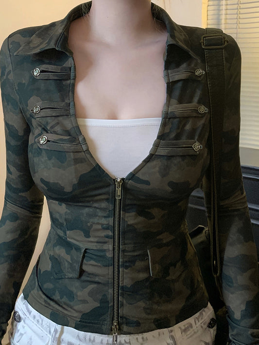camouflage print zipper jacket