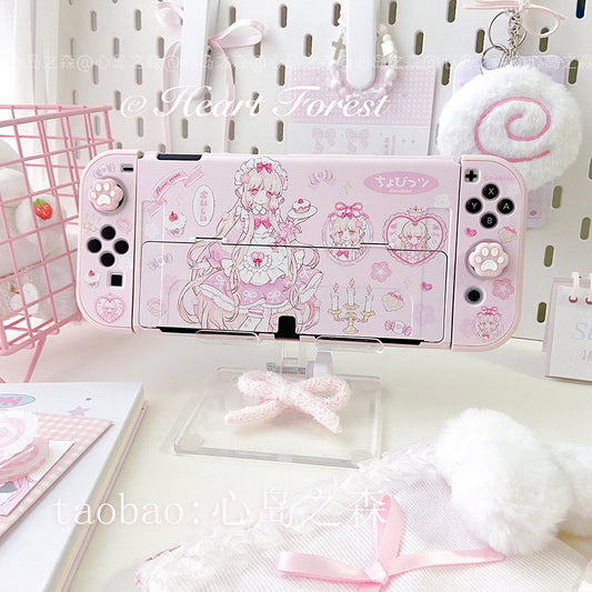 Cute pink switch oled protective case [SWITCH 2nd Generation] Milk Powder (hard back plate + hard handle) (free rocker cap + bracket sticker)