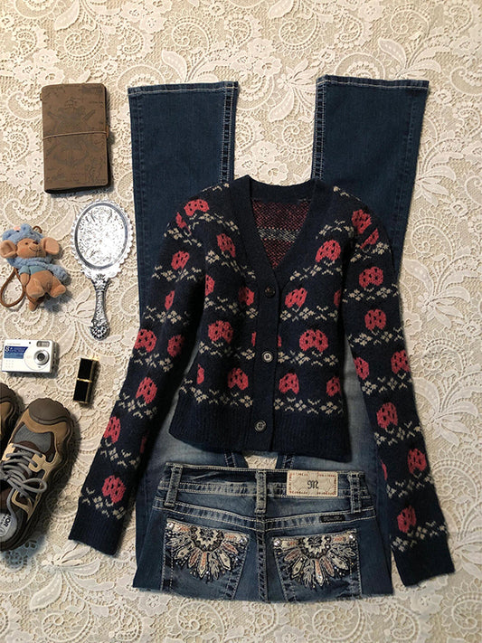 retro navy knitted cardigan