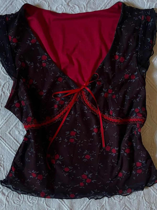 Black V-neck Chiffon Shirt