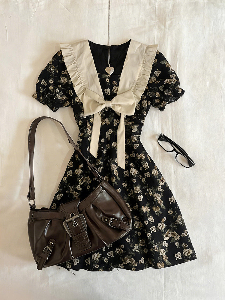 retro floral bow dress
