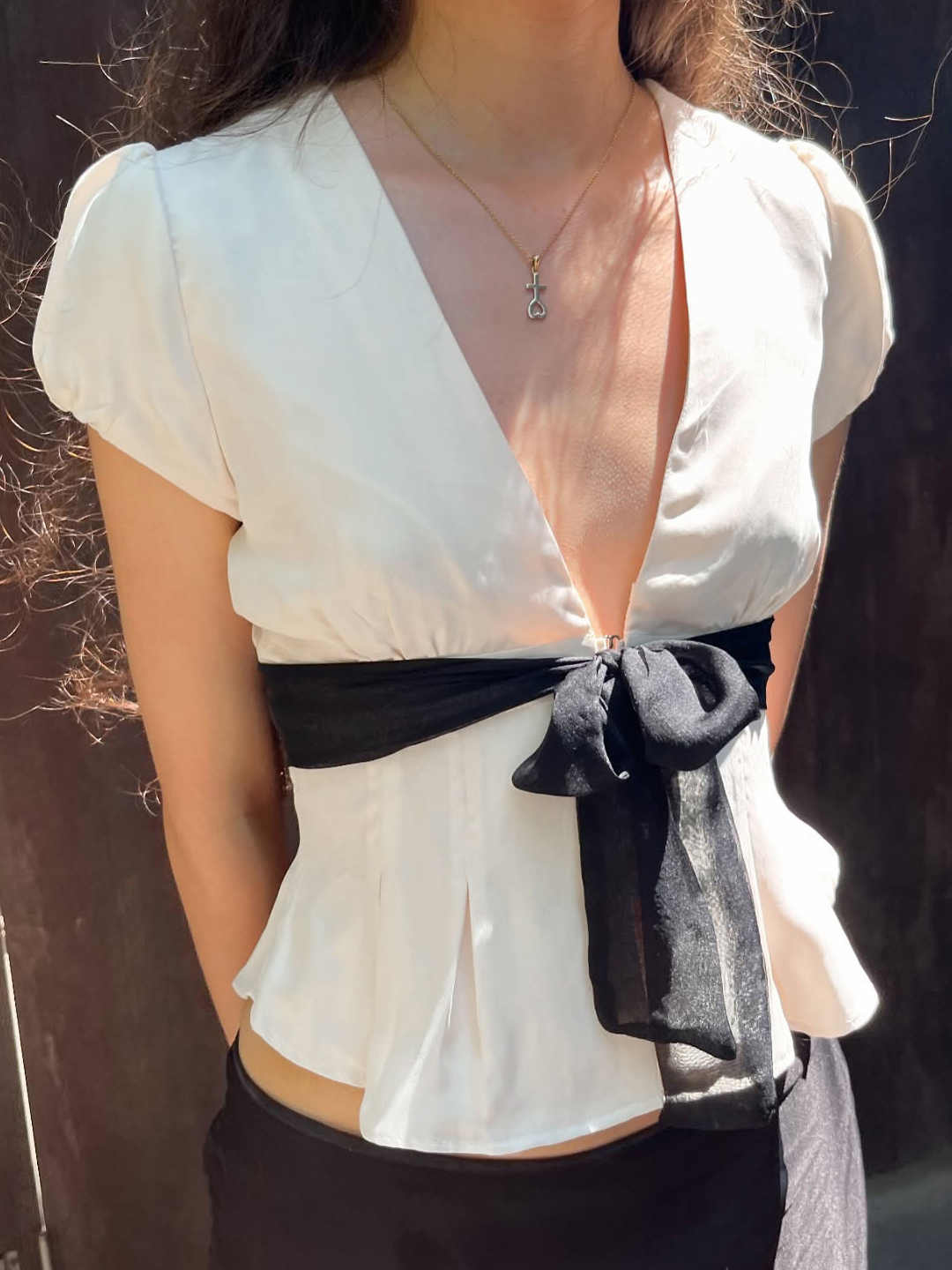 French Bow V-neck Shirt
