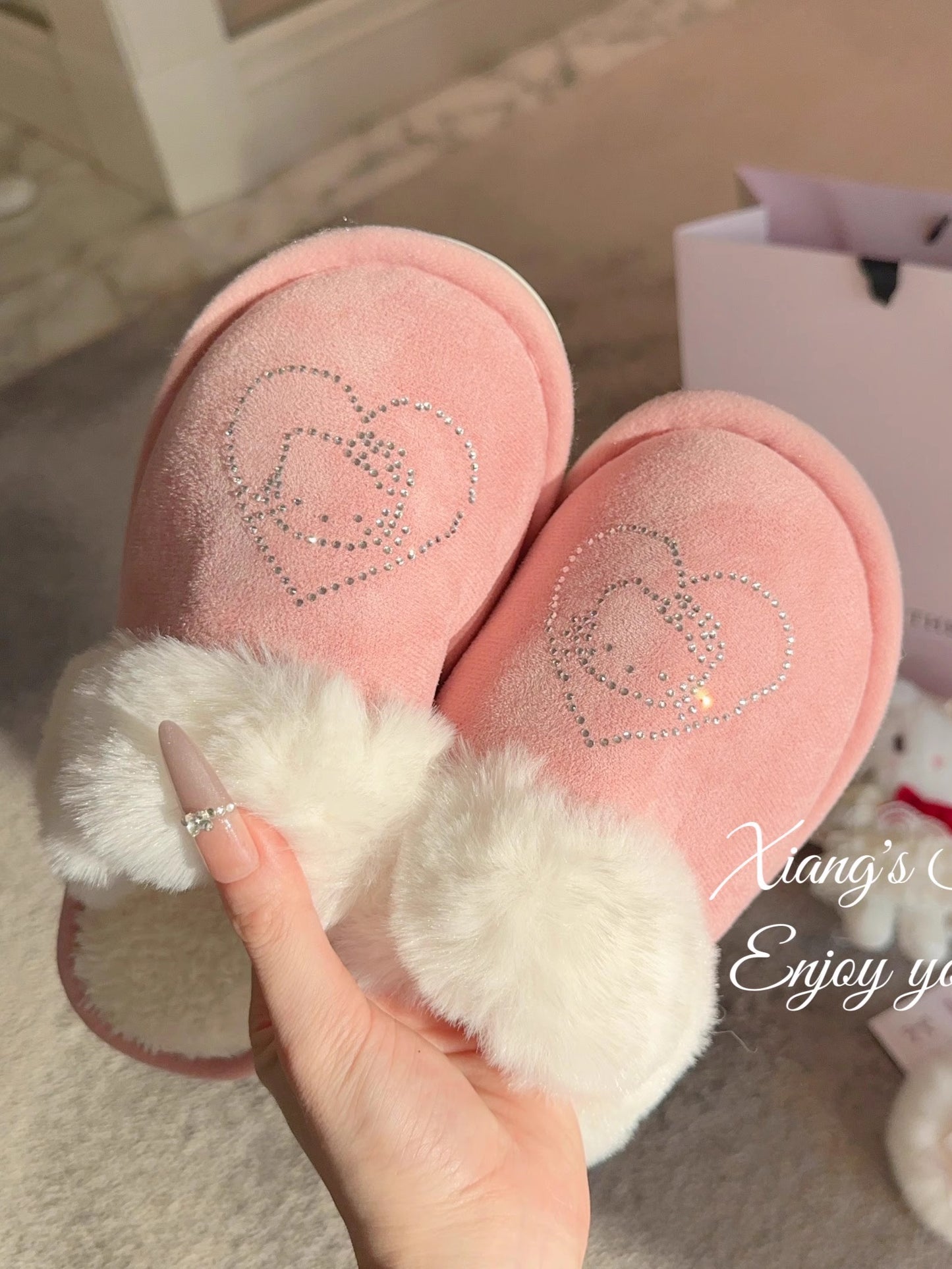 kawaii pink diamonds slippers