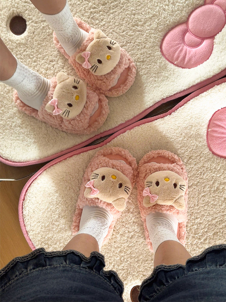 pink kitty kawaii fur slippers
