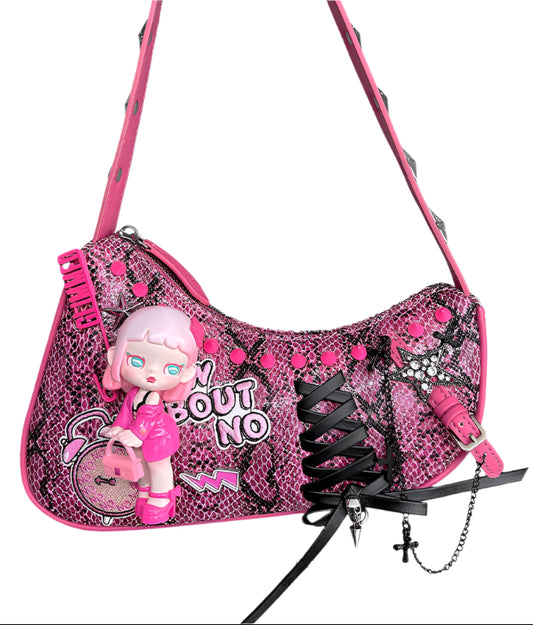 Y2K Pink Snake Texture Strap Shoulder Bag