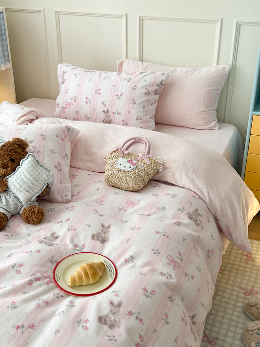 Pink cute rabbit bed sheet set of four