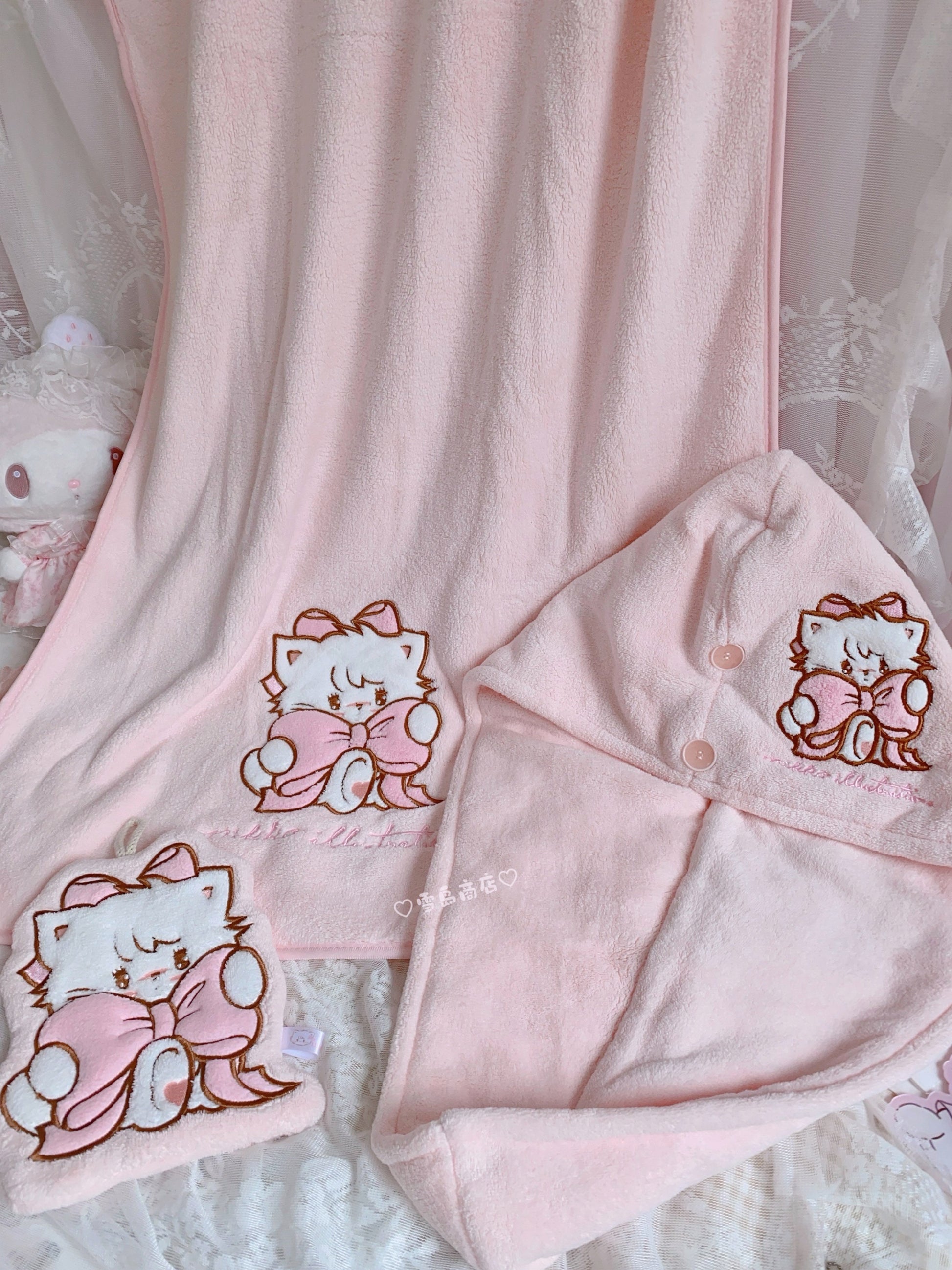 kawaii hair drying cap and hand towel