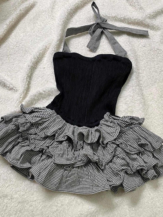 Retro Plaid Suspender Dress