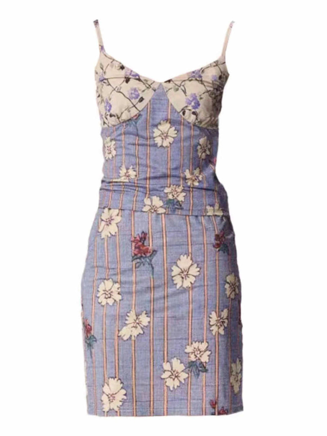 Retro Floral Cat Print Suspender Dress