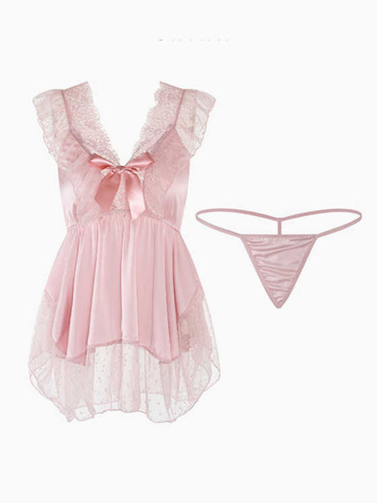 Lace Bow Satin Nightgown