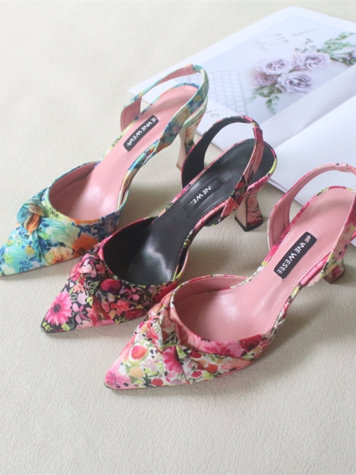 Versatile Printed Two-Tone Satin Closed-Toe High Heel Sandals for Dress