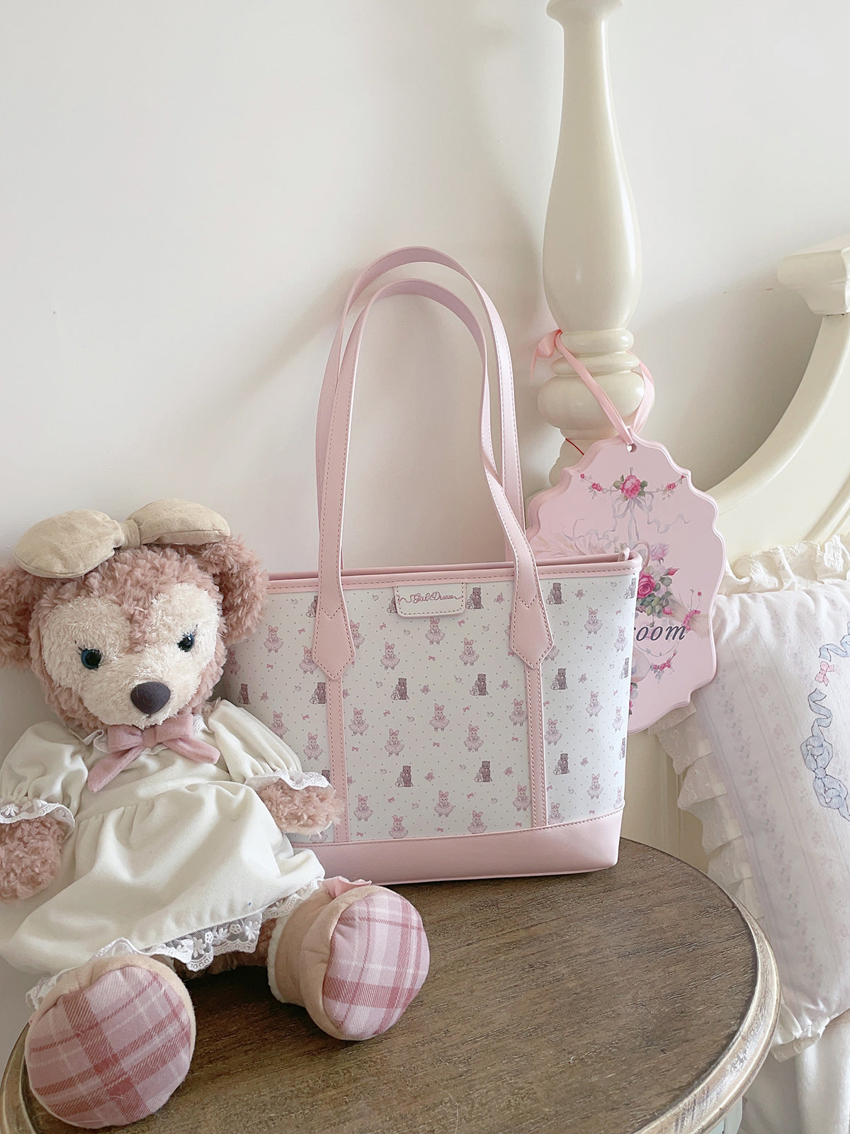 Girl's Dream Bunny and Bear Tote Bag