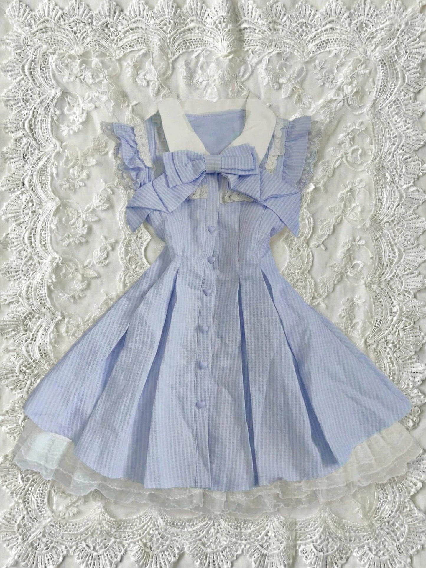retro blue striped dress