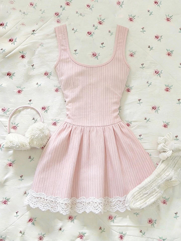 coquette lace trim suspender dress