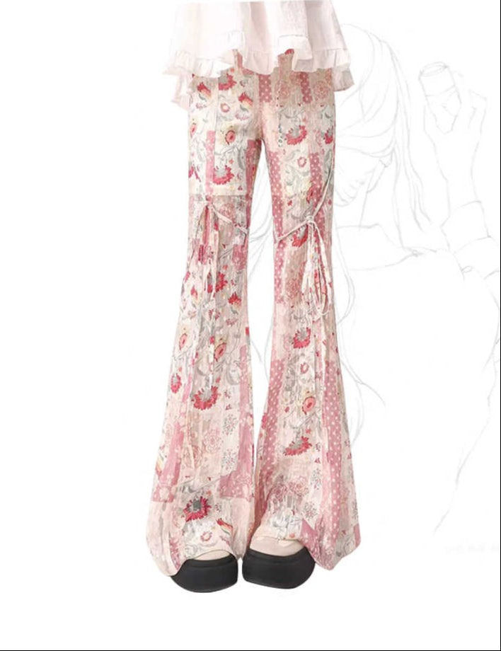 Coquette Pink Ice Silk Boot-cut Pants