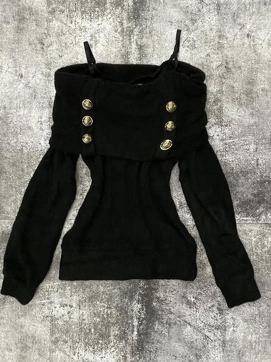 retro black off-shoulder sweater