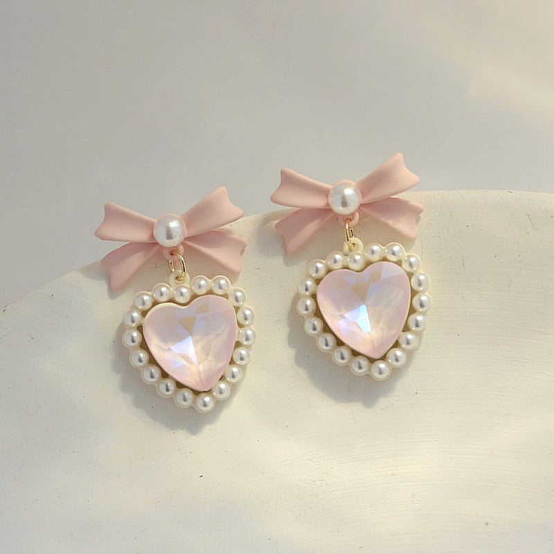 kawaii pearls bow earrings